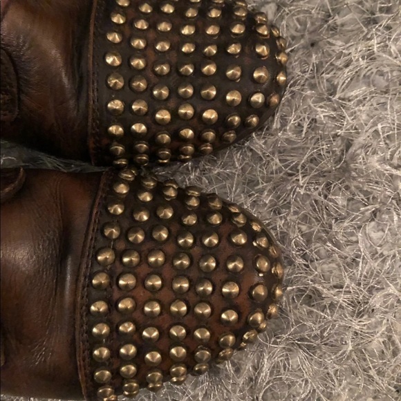 STEVE MADDEN brown Leather Tarnney gold Studded Lace Up Ankle Combat biker Boots - Picture 4 of 5